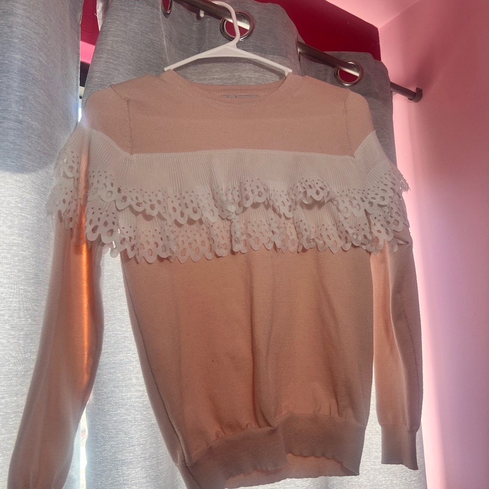 Women's Lace Trim Sweater - Cream
